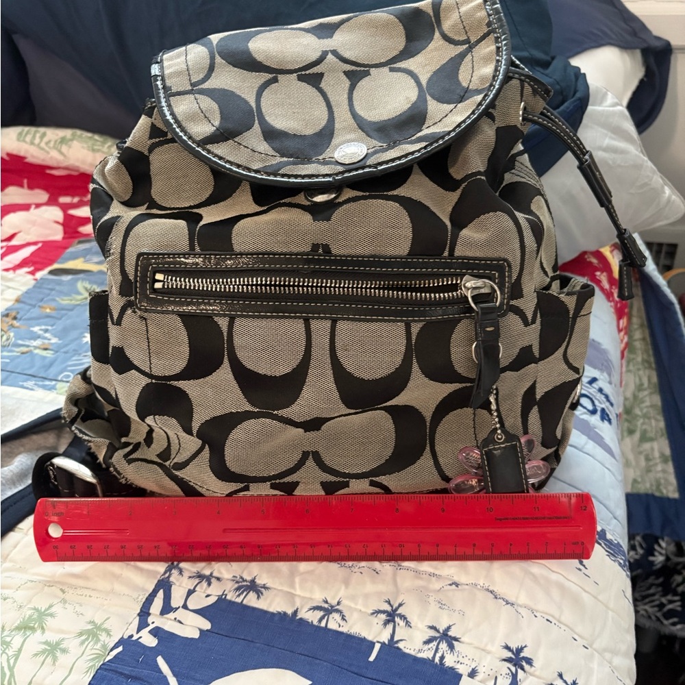 Coach Black and GreySignature Canvas Drawstring Backpack - Picture 8 of 9